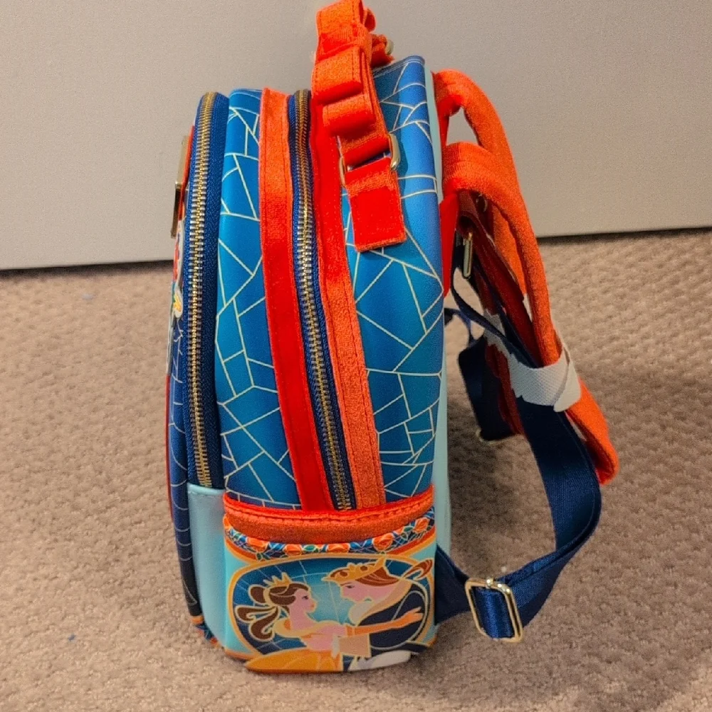 Loungefly Disney Stained Glass Beauty & The Beast Crossbody Convertible Backpack